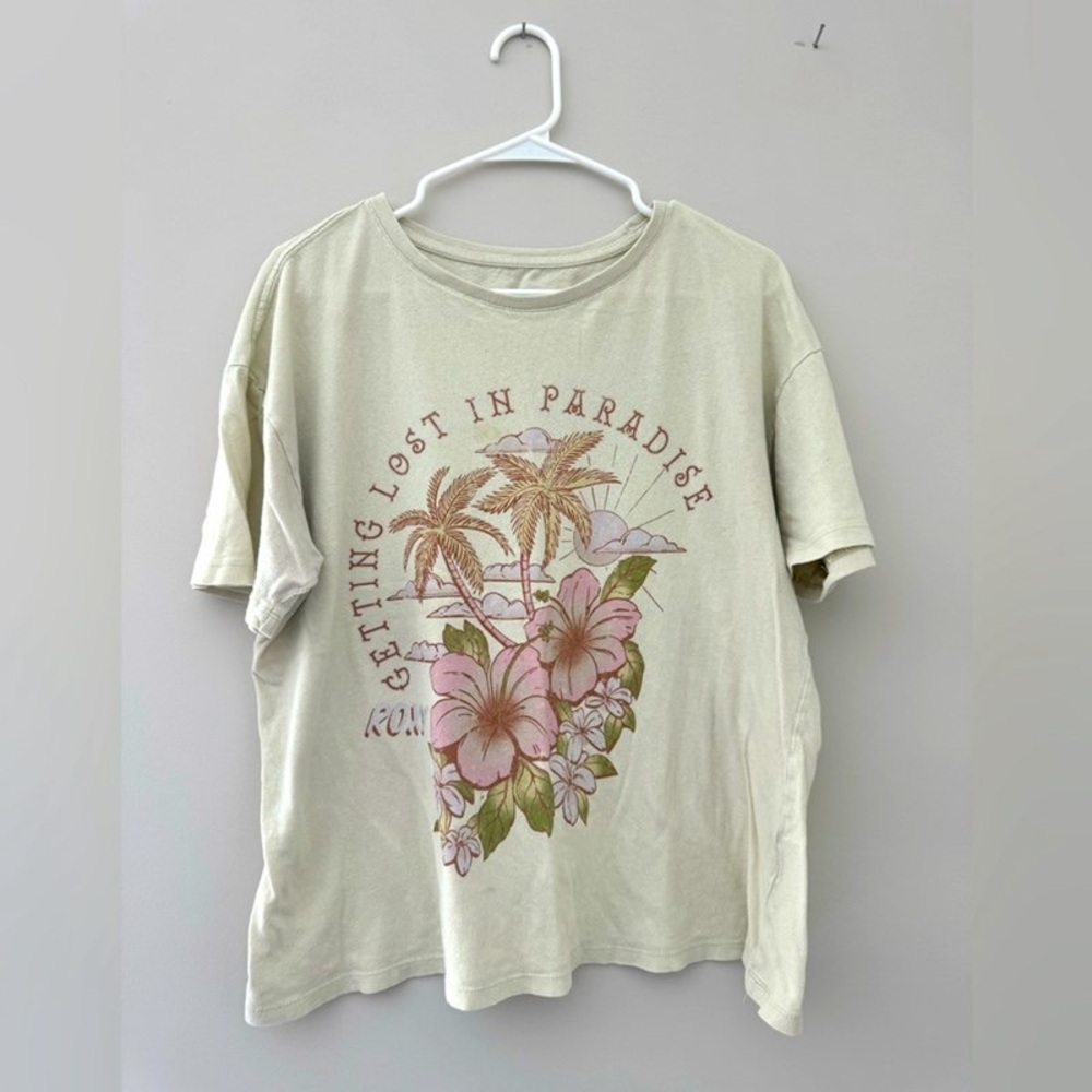 Beige Graphic T-Shirt with Floral Design